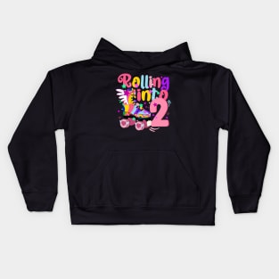 rolling into 2 - 2nd birthday girl roller skates theme party Kids Hoodie